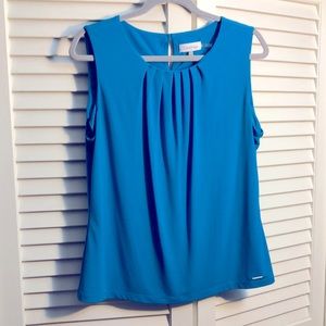 Calvin Klein Pleated Sleeveless Blue Blouse